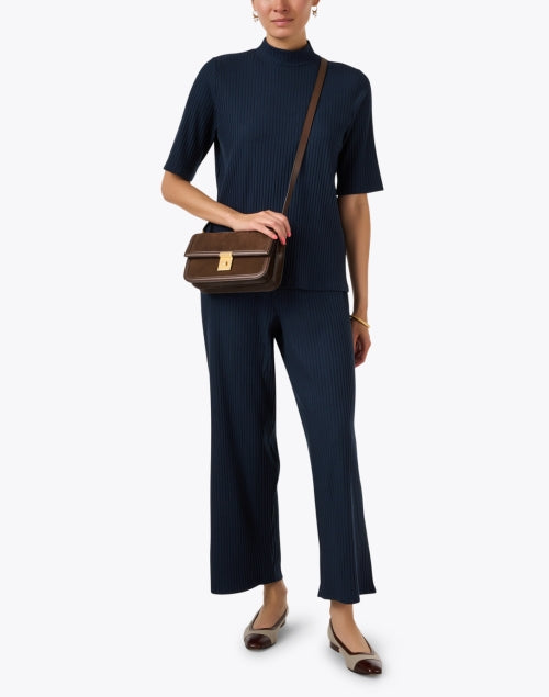 Eileen Fisher's Deep Blue Lightweight Ribbed Mock Neck Top