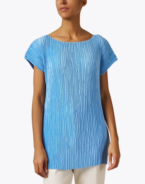 Stylish Blue Plisse Satin Women's Blouse for Various Occasions
