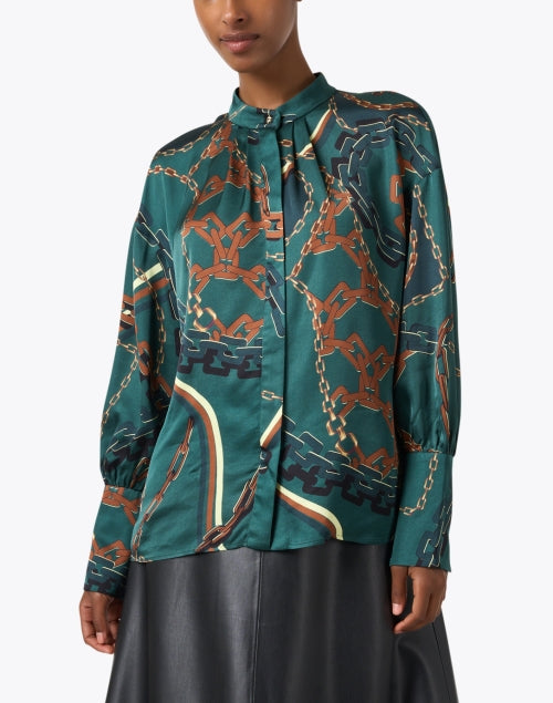 Stylish Green Blouse with All - over Chain Link Print