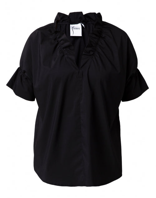 Crosby Loose-Fit Black Silky Cotton Blend Poplin Top for Workweek