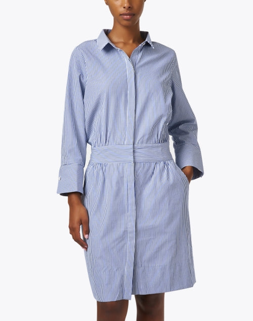 Navy and White Striped Lightweight Cotton - Blend Breezy Shirt Dress