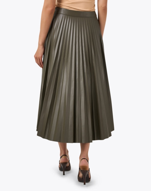 LK Bennett Laurie Women's Faux Leather A-Line Pleated Skirt in Versatile Olive Green Shade