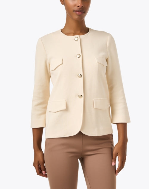 Elegant Ivory Collarless Fashion Jacket by Sileki