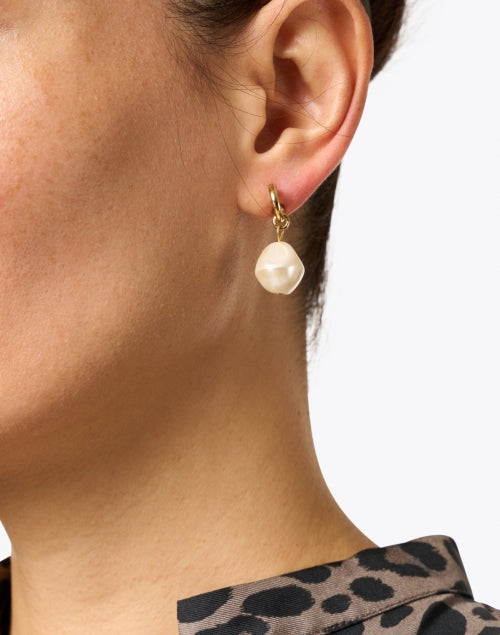Exquisite Gold and Pearl Hoop Drop Fashion Earrings by Jennifer Behr