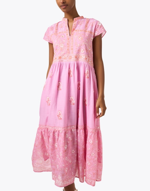 Fashionable Pink and Orange Embroidered Women's Dress for a Stylish Look