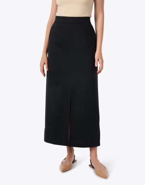 Stylish Black Ponte Skirt with Front Slit for Work to Weekend