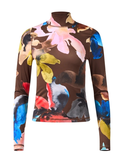 Stylish Brown Abstract Print Slim-Fit Jersey Top