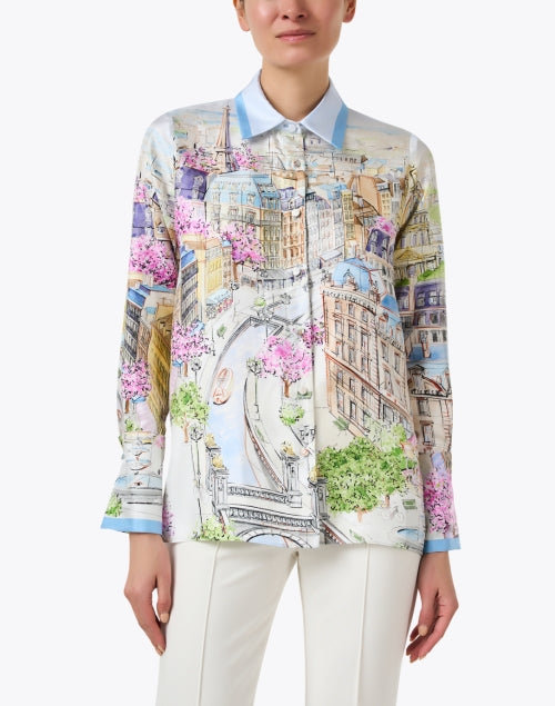 Exquisite Parisian Print 100% Silk Women's Shirt