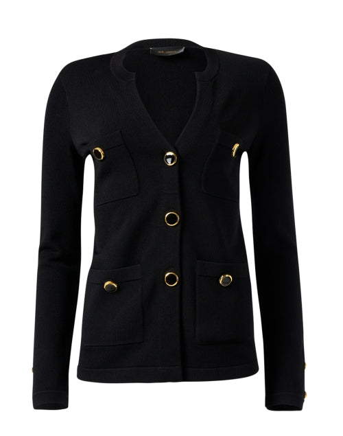 Stylish Black Luxury Knit Jacket with Gold Buttons