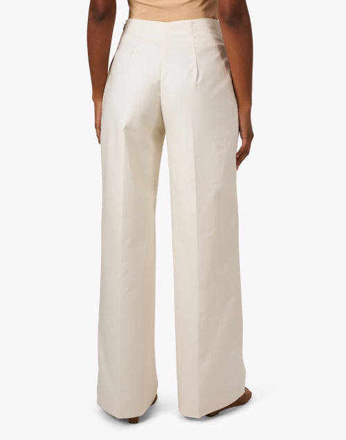 Maggie Ivory Cotton Poplin Wide - Leg Trousers with Side Zipper