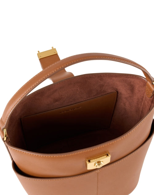 Veronica Beard's Small Luxury Tan Leather Crest Handbag for Modern Women