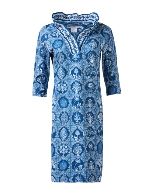 Stylish Navy Circular Print Ruffle V-Neck Women's Dress