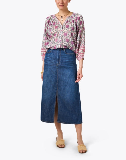 Courtney Women's Fashionable Tulip Patterned Button - Down Blouse