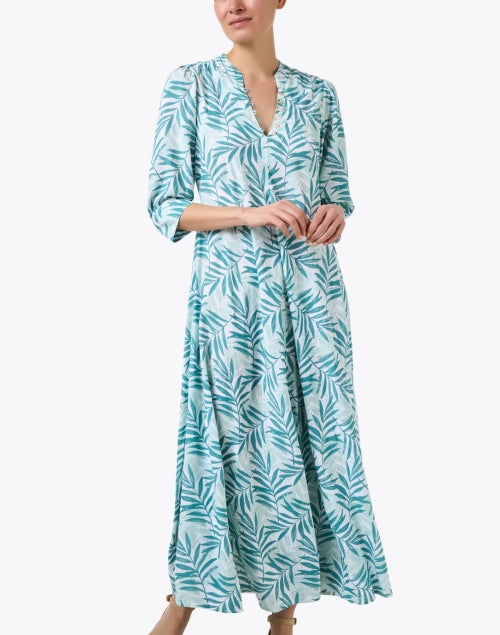 Walker & Wade's Effortless Turquoise Palm Print Elbow-Sleeve Maxi Dress