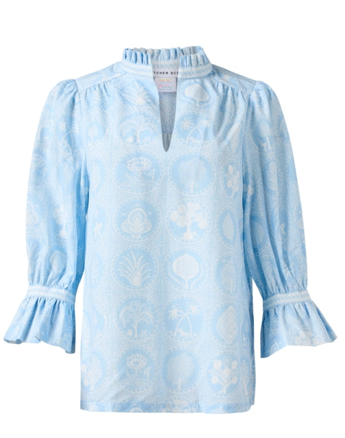 Stylish Periwinkle and White Patterned Tunic Blouse for Women
