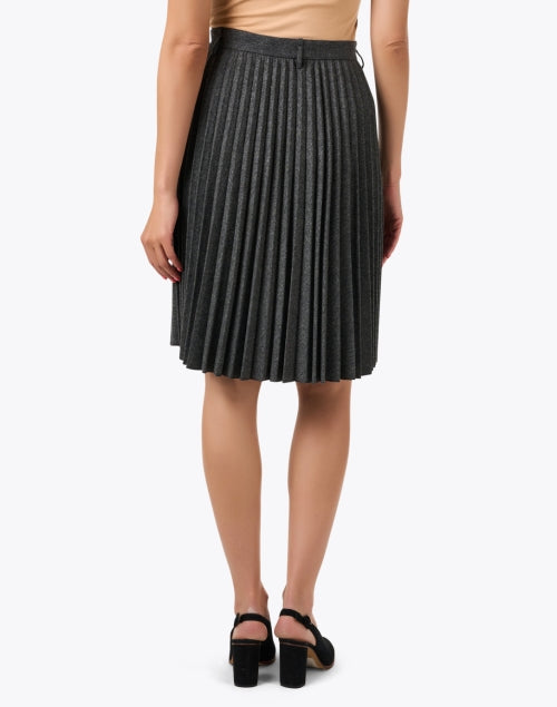 Stylish Grey Herringbone Patterned Pleated Women's Midi Skirt for Fall