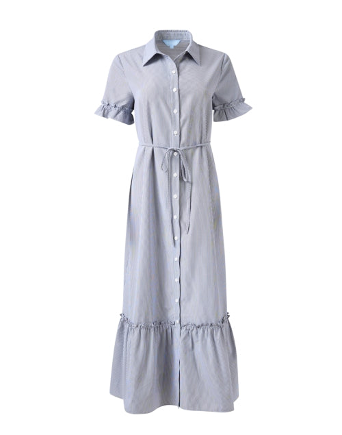 Navy and White Striped Carly Shirt Dress with Ruffle Trim