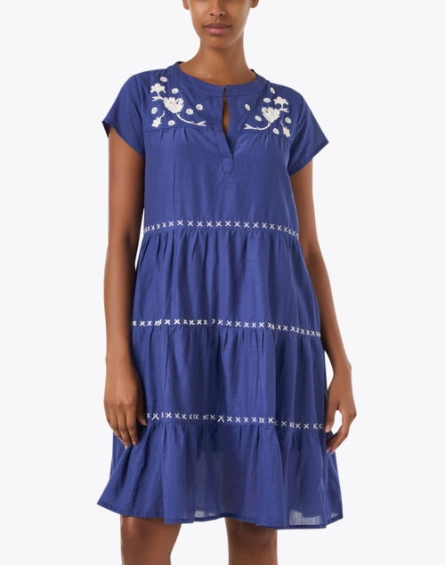 Isabel Navy Colored Cotton Embroidered Women's Summer Dress
