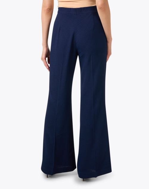 Blue Lightweight Stretch Crepe Fabric Wide Leg Women's Trousers