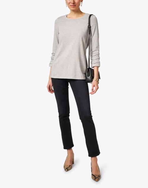 Heather Grey Peruvian Pima Cotton Tee with Ruched Set - in Sleeves