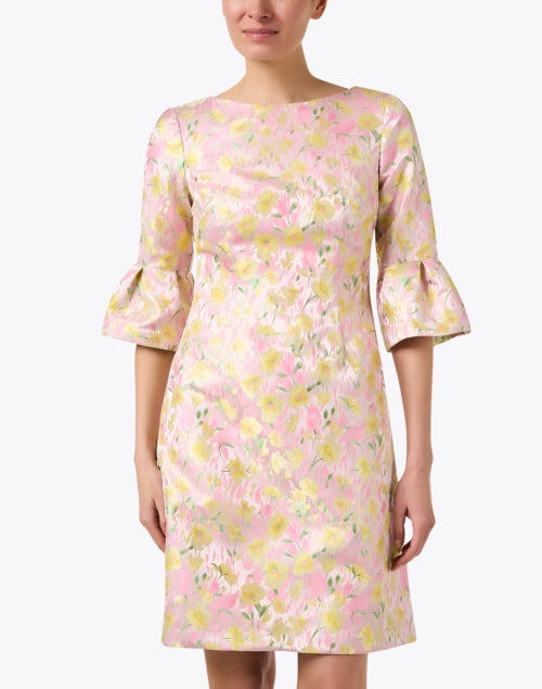 Elegant Pink Floral Jacquard Women's Dress for Special Occasions