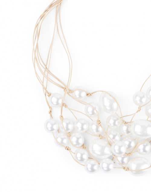 Exquisite Pearl Cluster and Beige Leather Strand Necklace for Women