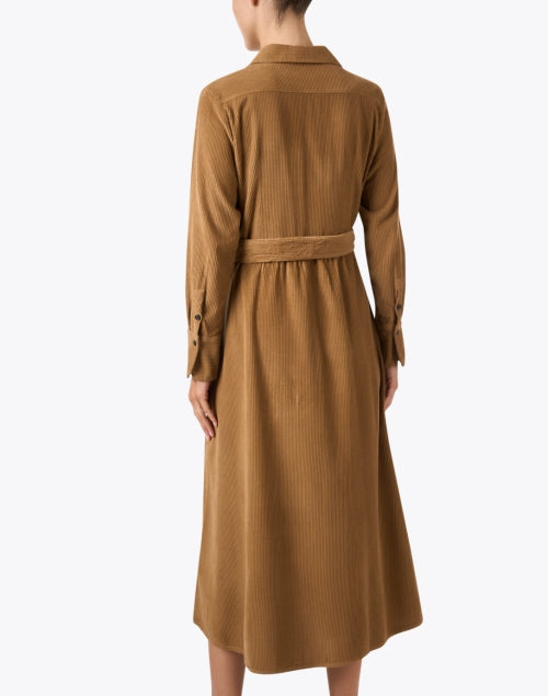 Stylish Camel Corduroy A - Line Shirt Dress with Adjustable Belt