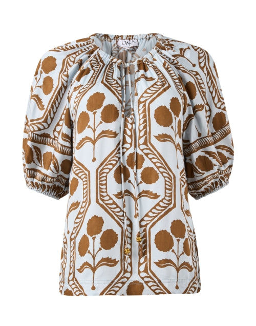 Stylish Isla Blue and Brown Patterned Women's Blouse