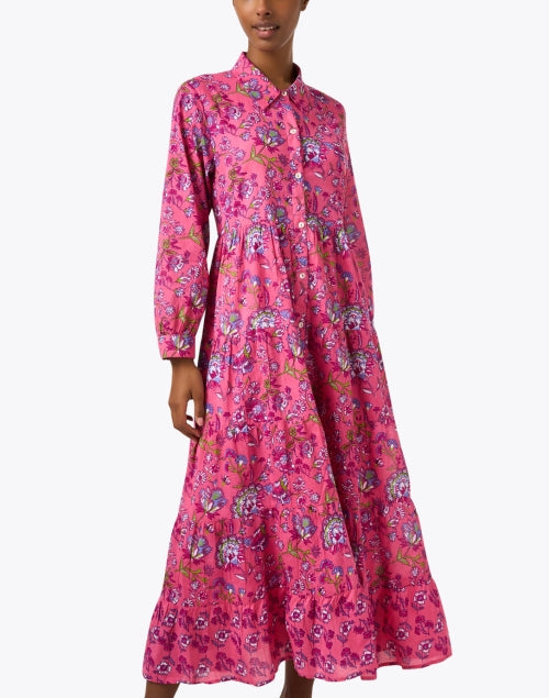Ro's Garden Jinette Featherweight 100% Cotton Maxi Shirt Dress with Pink Print