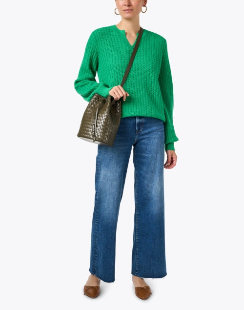 Stylish Fairlie Vibrant Green Wool - Cotton Blend Sweater for Season Transition