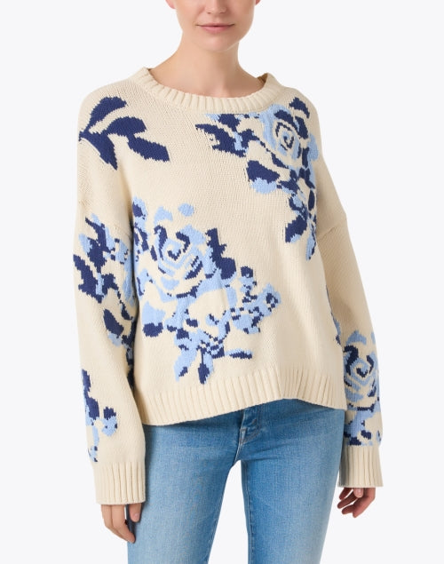 Stylish Fabian Blue Floral Patterned Knit Sweater
