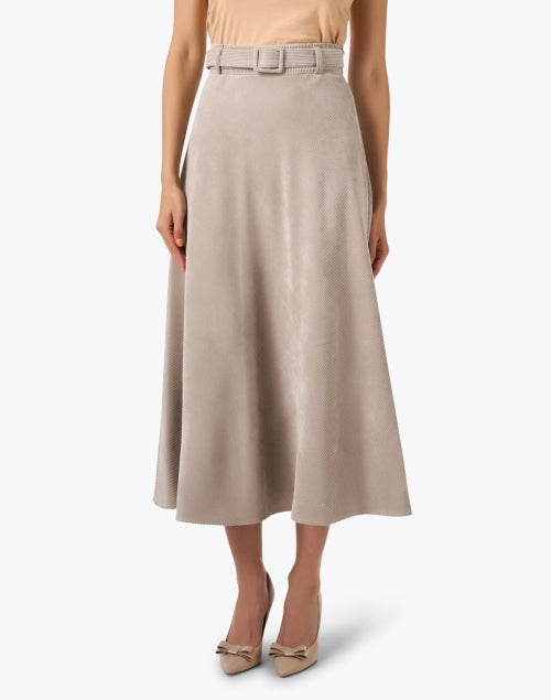 Beige Corduroy Women's Belted A-Line Skirt for Chic Outfits