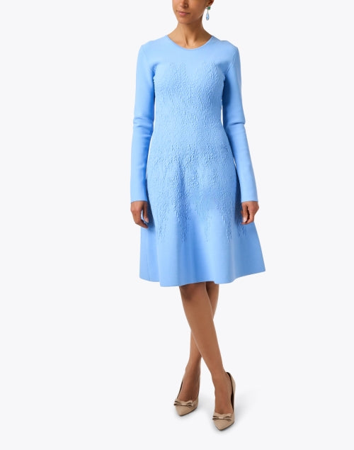 Stylish Oxford Blue Textured Knit Fit-and-Flare Dress