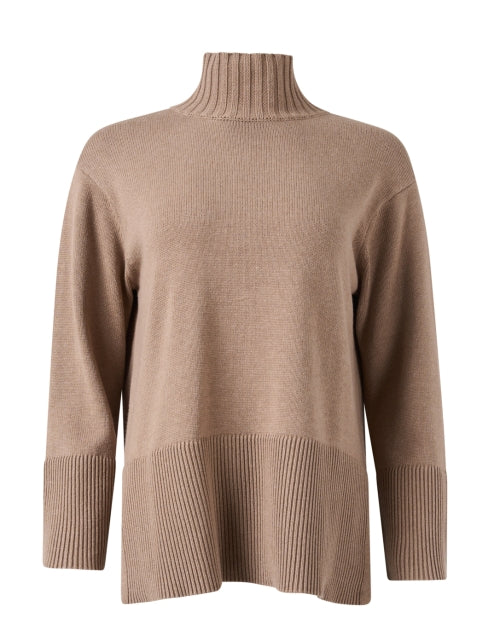 Soft Taupe Cotton Funnel - Neck Long - Sleeve Sweater