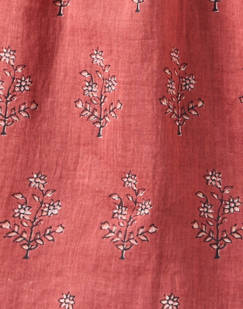 Stylish Carmen Red Block - Printed 100% Cotton Women's Blouse for Warm Days