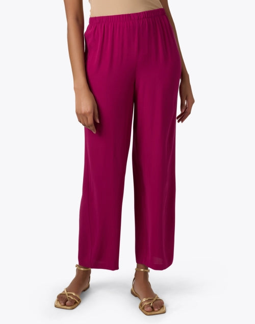 Elegant Rhapsody Magenta Silk Ankle-Length Elasticated Pants