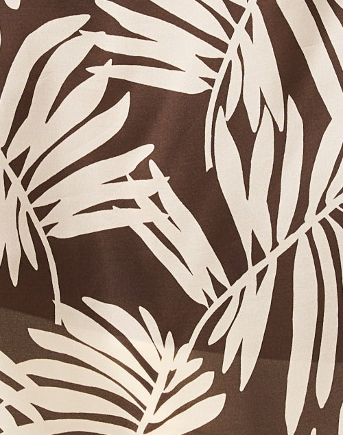 Stylish Brown Tropical Palm Print 100% Italian Silk Poncho Top