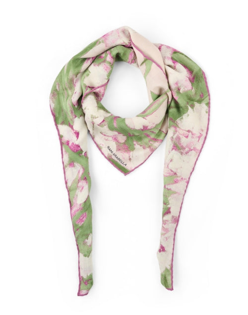 Stylish Pink Floral Patterned Wool, Cashmere, and Silk Blend Scarf for Women