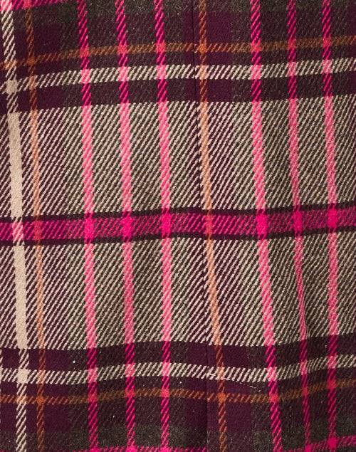 Vilagallo Women's Katherine Pink Multi-Patterned Plaid Longline Wool Blend Fall Coat