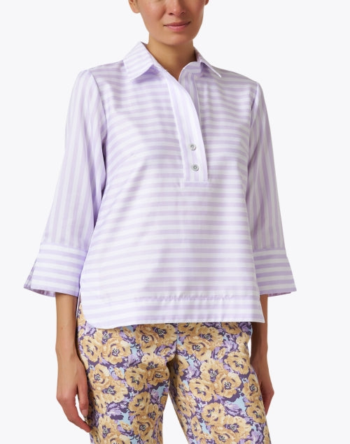Aileen Women's Lavender and White Striped Cotton Poplin Casual Top