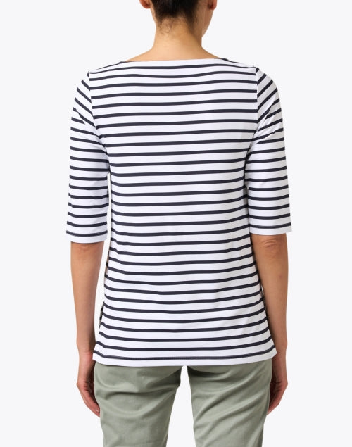 Stylish White and Navy Striped Shirt with UV Protection