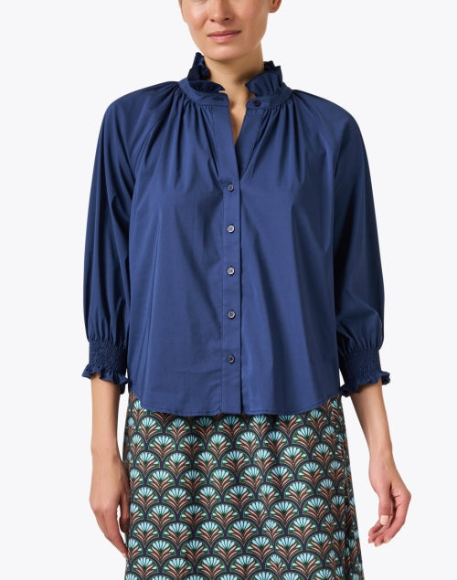 Navy Blue Silky Poplin Fiona Stylish Shirt for Women