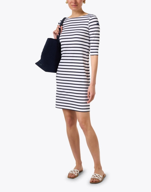 Stylish Propriano Super - Stretch Navy and White Striped Everyday Dress