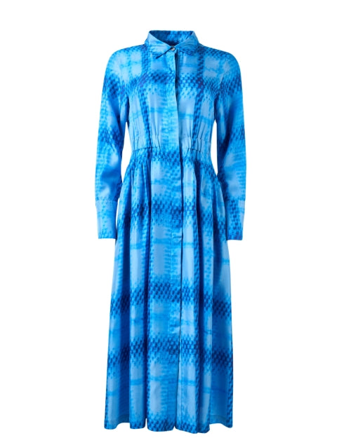 Oversized 100% Silk Dress with Blue Check Print for New Season