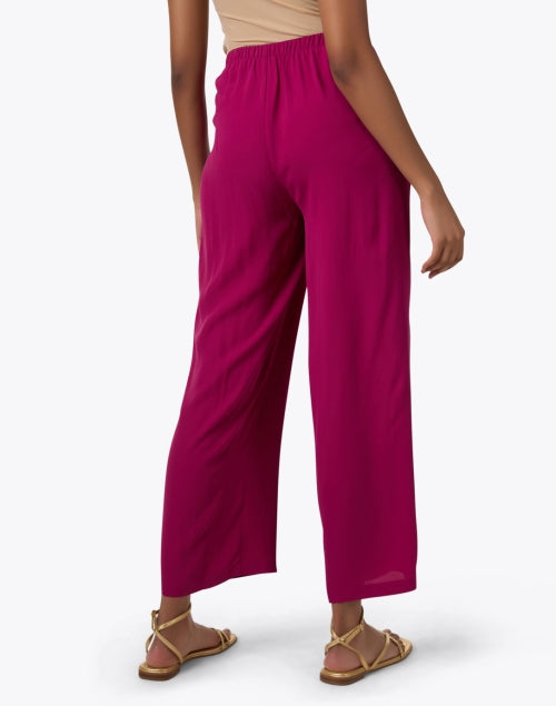 Elegant Rhapsody Magenta Silk Ankle-Length Elasticated Pants