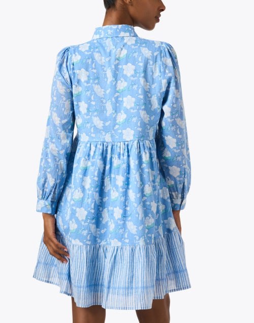 Stylish Light Blue Printed 100% Cotton Mini Dress Romy