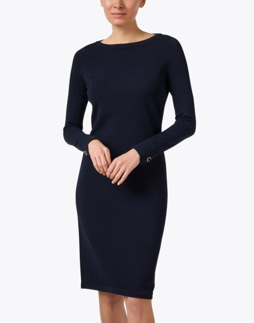 Navy Blue Classic American Luxury Boatneck Women's Dress