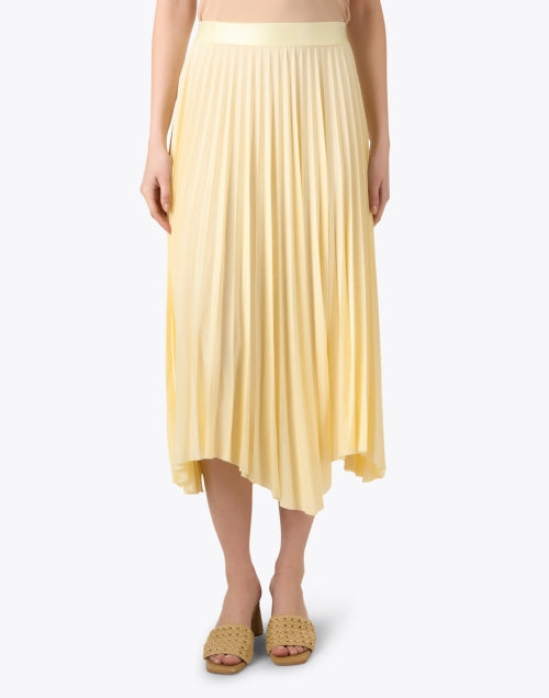 Stylish Exala Sunny Yellow Pleated Midi Skirt for Fashionable Women