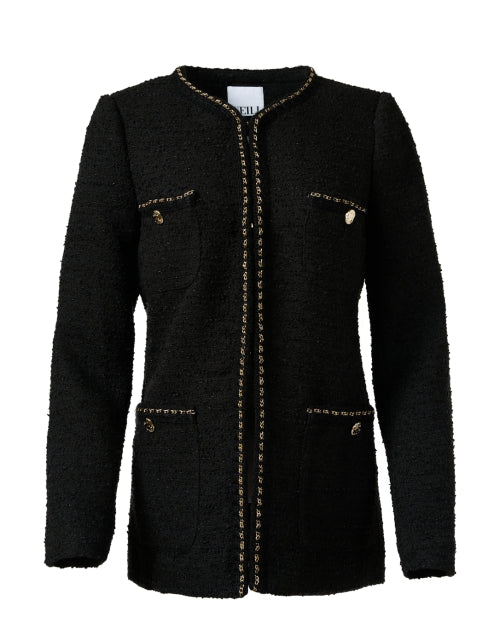 Stylish Black Metallic Tweed Men's Jacket with Gold Accents