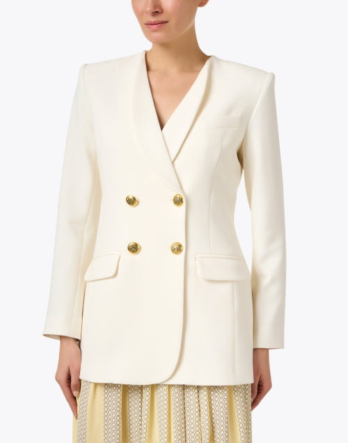 Elegant Ivory Double-Breasted Gold-Button Blazer for a Sophisticated Look